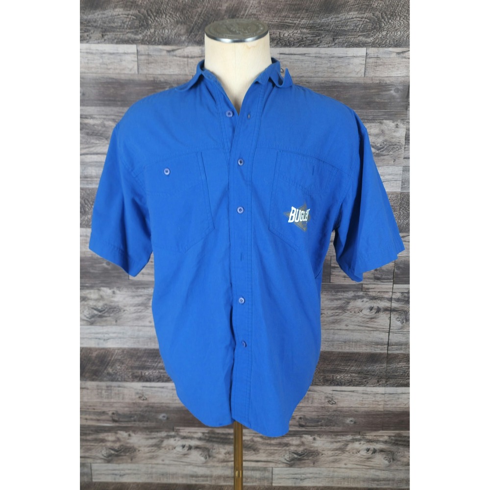 Bugle Boy Mens Vintage Blue Short Sleeve Button Down Work Shirt Size M